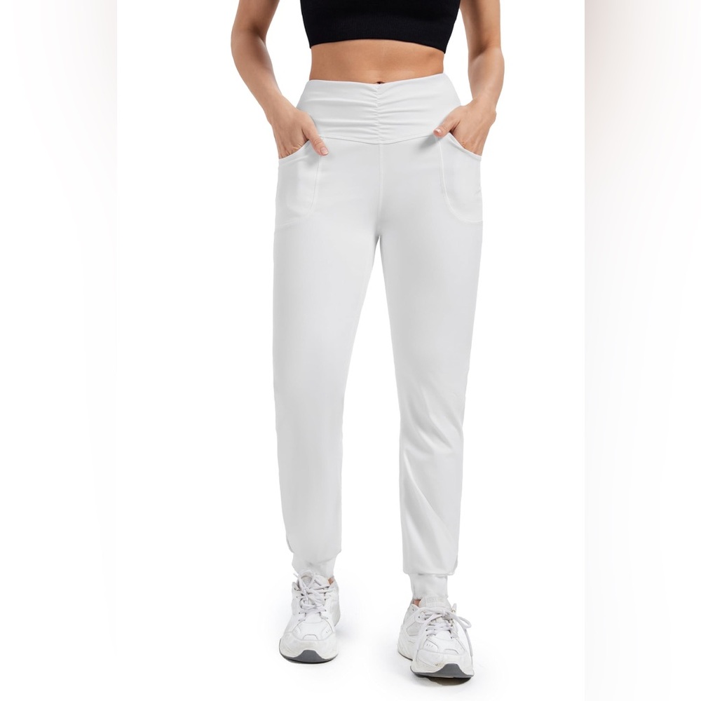 Blaosn Flowy Joggers Pants Womens Size XL Stretch with Pockets White Casual